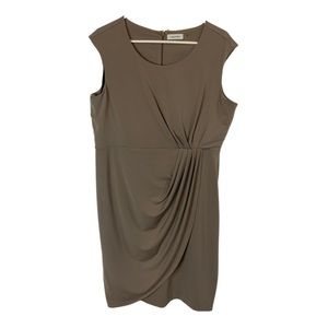 Calvin Klein taupe faux wrapped dress with ruching. 14